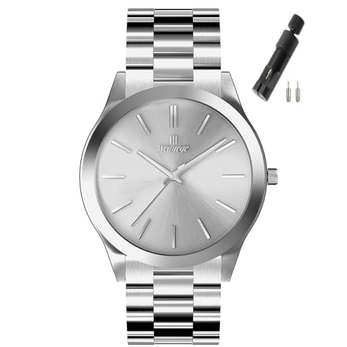 Weayege Mannen Horloges Mode Minimalistische Zakelijke Mannen Horloges Luxe Quartz Waterdichte Horloges Bussiness Horloges voor Mannen, Geschenken voor Mannen, Allemaal zilver