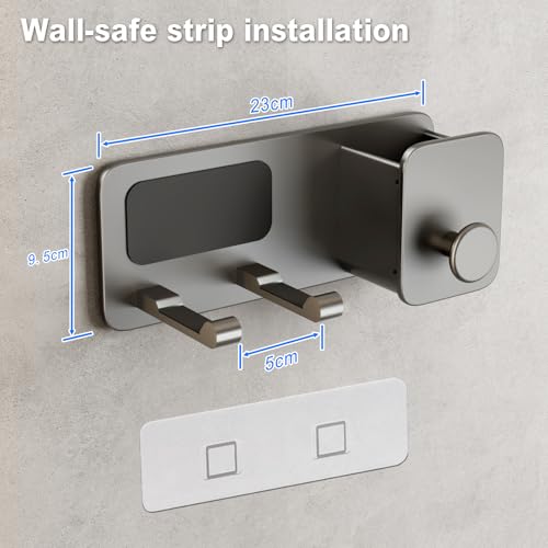 Image of Mustorn Hair Dryer Stand Holder for Wall Mounted Adhesive Hair Dryer Organizer for Bathroom Rust-proof Metal Without Drill Grey