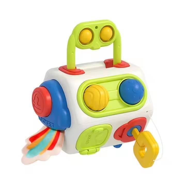 Image of Interactive Busy Cube Toy for Toddlers - Montessori Sensory Activity Box with Analog Switches, Gears, Gyroscope & Pop Handle - Early Learning Fine Motor Skills Toy for Babies 18M+ (Sensory)