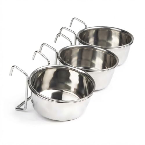 Image of Pets Empire Best Stainless Steel Birds Coop Cup Feeder Bowl (200 ML Pack of 4, Hook)