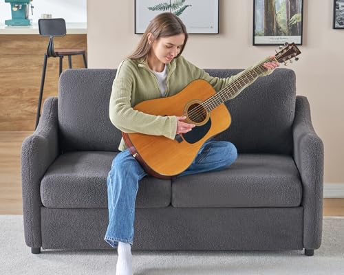 VanAcc 2-Seater Curved Armrest Loveseat in Boucle Grey