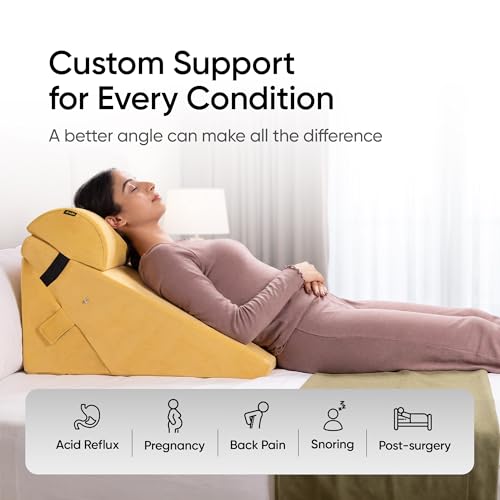 Image of Frido Adjustable Wedge Max Cushion, 12-Way Adjustable Pregnancy Pillow & Leg Elevation Pillow, Relieves Neck, Back & Shoulder Pain, Great for Reading, Sleeping & Relaxing |Mustard Yellow