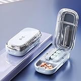 Ptyism Tablettenteiler für Mehrfachpillen(Sternenblau mit Pinsel) Pillenschneider,Tabletten Teiler für Große und Kleine Tabletten,Medikamententeiler mit Aufbewahrungsfach für Reise&Haustier