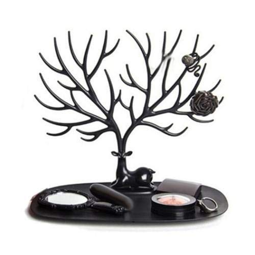 BOJI Jewelry Display Racks Deer Tree Shape Jewelry Storage Racks Earrings Necklace Bracelet Ring Holder Stand Jewelry Organizer (Color : Black)