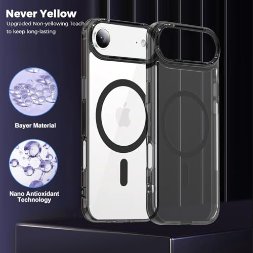 Image of Elzzi Translucent Clear Back Cover Compatible with iPhone 17 Air, PC Shockproof Scratch Resistant, Non-Yellowing, Support Mag-Safe Wireless Magnetic Charging Case - Black