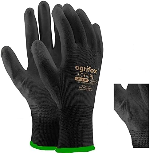 24 Pairs PU Coated Black Nylon Work Gloves. Gardening, Builders, Mechanic (S (7))