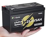 E LiCycle 24/25.6V 5Ah LiFePO4 Lithium Battery 4000+ Deep Cycles Rechargeable Battery for UPS, Solar Panel, Power Wheels, Kayak Fish Finder, Scooter, RV, Marine - Safe & Lightweight Design