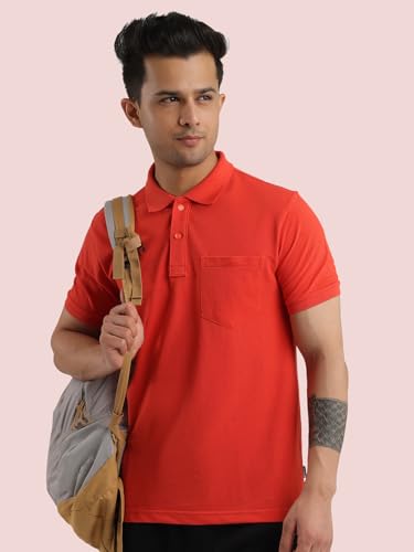 Image of Rupa Bumchums Men Super Combed Cotton Solid Half Sleeve Club Collar Polo Regular Fit T-Shirt with Chest Pocket