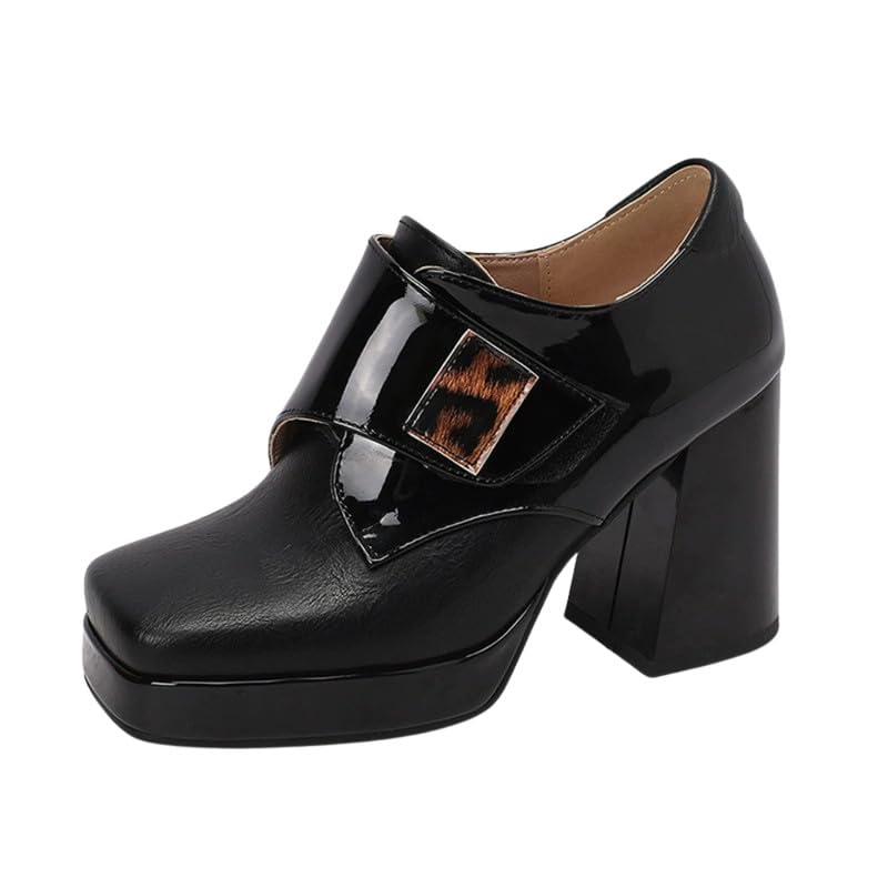 Square Head Leather Buckle Single Shoes for Women Thick Bottom Thick Heel Footwear-image-10