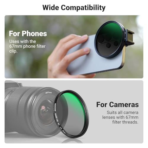 Image of NEEWER 67mm Phone CPL Filter with Cold Shoe Clip, HD Circular Polarizer Lens Filter Accessories with Adjustable Polarization, Compatible with Android Samsung S26 Ultra iPhone 17 Pro Max & More, FL-113