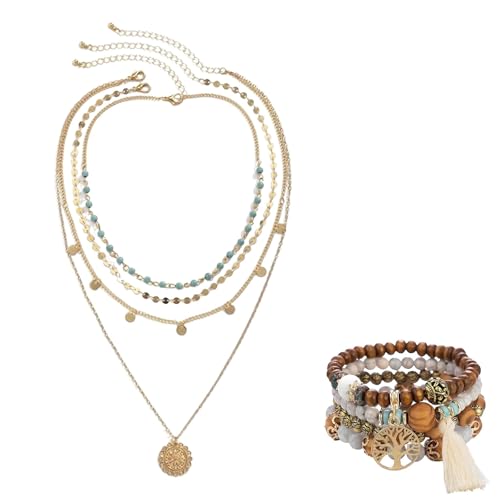 Vimmvid 2 Stück Boho Schmuck Damen Set Halskette Damen Gold für Familie, Freunde, Kollegen und Klassenkameraden
