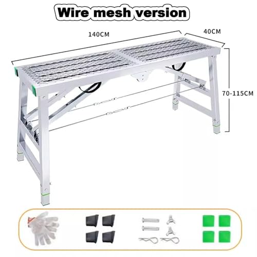 Plataforma de andamio Ajustable con trampilla, Escalera Plegable de Acero portátil con Superficie Antideslizante, Capacidad de 400 kg (882 lbs), Altura Ajustable para Mantenimiento del hogar