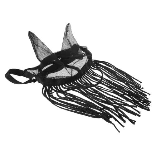 VERDANVERSE Black Equine Fly Mask with Ears and Stylish Fringe Design Detachable Polyester Fly Mask for Horses Abrasion Resistant Outdoor Protection in Environments