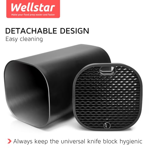 Universal Knife Block for Kitchen, WELLSTAR Knife Holder without Knives, Safe Space Saver Large Volume Stable Knife Storage with Scissors and Sharpening Rod Slot, Detachable for Easy Cleaning - Black - Thumbnail 7