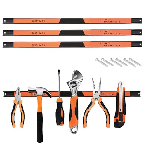 Magnetic Tool Holder Strip 3 Pack 60cm / 24 Heavy Duty Wall-Mounted Magnetic Garage Tool Rack Holder Strips with Removable Dividers Space-Saving Organiser for Wrenches Screwdrivers & Hand Tools DIY