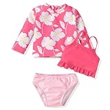 Newborn Baby Girl 3-Piece Rash Guard Swimwear Sets Long Sleeve Floral Swimsuit Bathing Suit Nb