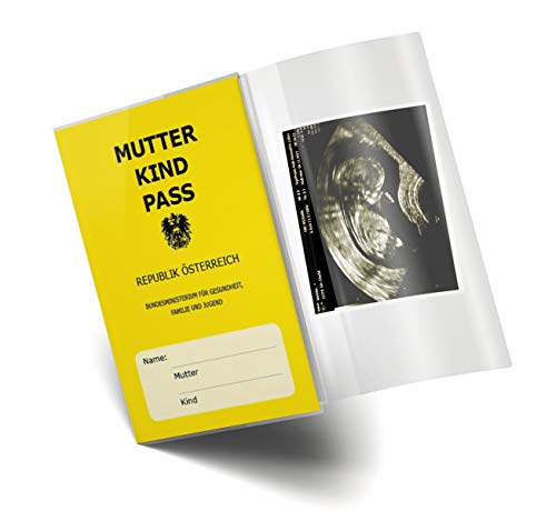 Olgs Mutter-Kind-Pass Hülle | Transparente MKP Schutzhülle aus Österreich | Mit Extrafach für Ultraschallbilder | Mutterkindpass Organizer | Blanko Etui - 1 Stück