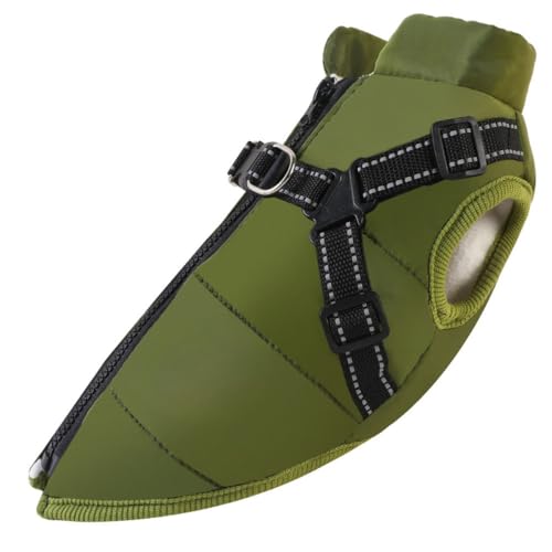 Fabigふわふわダウンベスト風ジャケット ペット服 冬 犬洋服 コート パーカー 裏起毛&裏ボア 防寒 防水 保温 暖かい 小中大型犬用 ハーネス付き リードリングあり お散歩お出かけアウター ドッグウェアK12