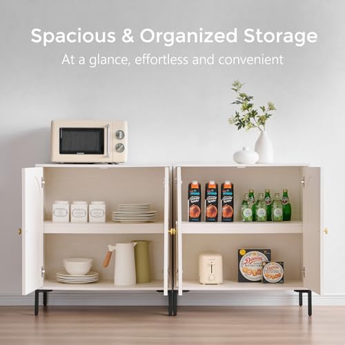 Image of IFGET Modern Buffet Cabinet with Storage, 123.5 inch W Fluted Arched Sideboard Cabinet w /Adjustable Shelves, Wooden Modular Coffee Bar for Dining Room, Kitchen, Living Room, Entryway, White