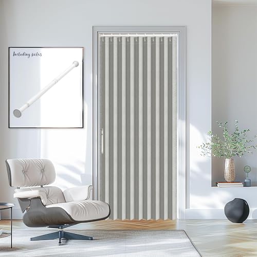Image of AJAZZ Blackout Accordion Doors with Curtain Rods Adjustable 28-39 inch Long Interior Invisible Folding Door for Bedroom Living Room Doorway Curtain Sets (1 Pack, 43 W x 78 L, Grey)
