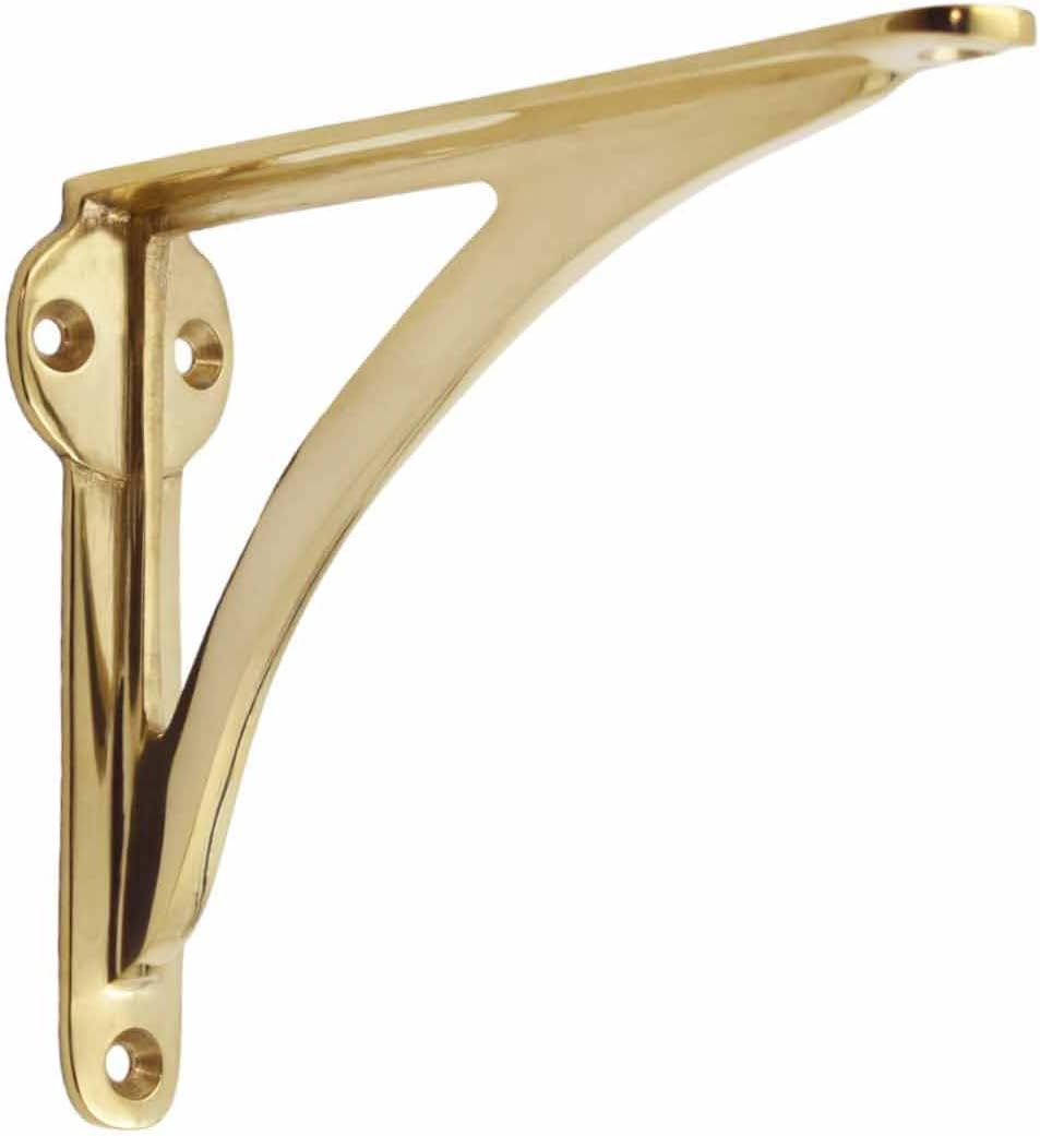 STYLENT Decor Decorative Brass Shelf Bracket, Heavy Duty and Antique Shelf Bracket for Shelving Modern L Shaped Design (Pack of 1) (Brass Polished, 4.5 Inches)