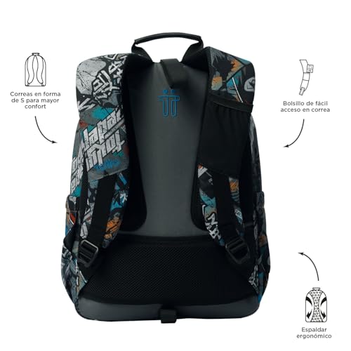 Mochila escolar TOTTO Acuareles de 20L con bolsillo para PC de 14 pulgadas y estampado Okubo 3