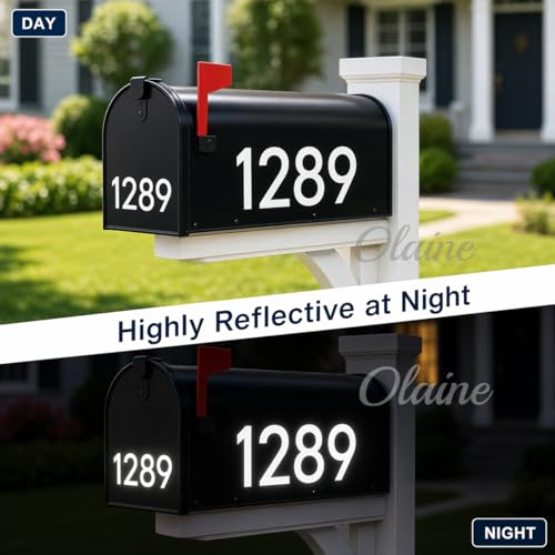 Image of 50 PCS 3 inch Reflective Adhesive Mailbox Numbers, Waterproof Vinyl Number Stickers with Easy-Peel Tabs, Includes Squeegee & Masking Tape, Strong Self-Adhesive House Numbers, Practical Gifts