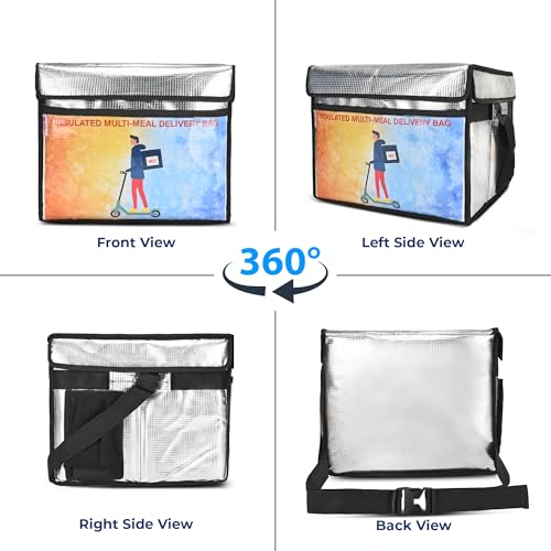 Image of Insulated Food Delivery Bag - 38L Thermal, Waterproof Carrier for Hot Meals | Durable Silver Bag for Food Delivery, Juices & Beverages (14x14x12 inch)