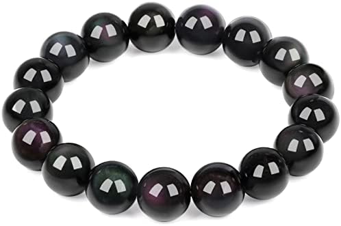 Black Obsidian Bracelet With Rainbow Luster Protection Bracelet for men women, Handmade Natural Gems Crystal Stone Black Bead Bracelet, Brings Happiness And Prosperity And Luck(Obsidian 10MM)