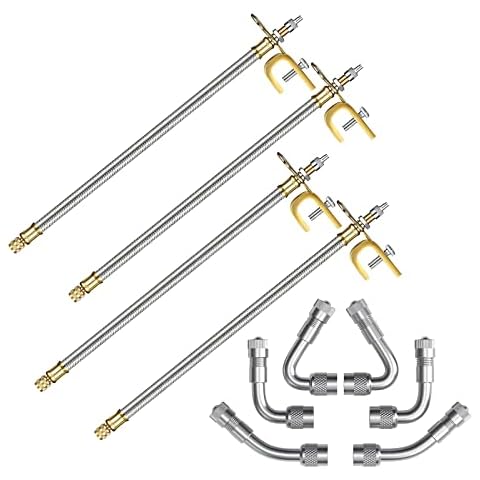 ACCRETION 4 Pieces Valve Stem Extension Stainless Steel Tire Extender Braided Valve Stem Extender 6 Pieces 45 90 135 Degree Brass Valve Stem Extender Tire for Most Cars Truck (12 Inch) Cover