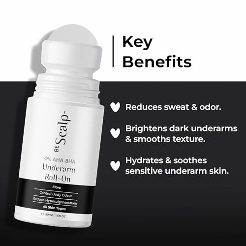 BEScalp Underarm Lightening Roll On with 4% AHA & BHA, Glycolic Acid & Salicylic acid | For Underarms | Lightens & Remove Pigmentation | Deodorant for Underarms | Men & Women | 50Ml - Image 4