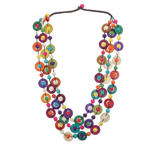 Homoyoyo Multicolor Bohemian Shell Wood Bead Necklace - Multi Layer African Statement Collar for Women - Handmade Beaded Long Adult Necklace