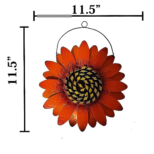 SEASONSEASY Metal Sunflower Wall Decor Set of 3 Flowers with Wire Hangers for Indoor or Outdoor Use, 11.5" x 11.5" Orange, Yellow, Red - Image 3