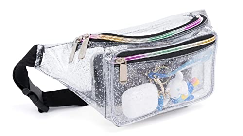 Festival Rave Holographic Transparent Multicolor Fanny Pack for Women Girls Concert Waist Belt Bum Bags -Transparent Multicolor