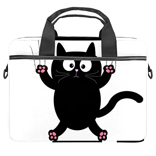 Funda de portátil para el campus con estampado de gato negro y estilo bandolera