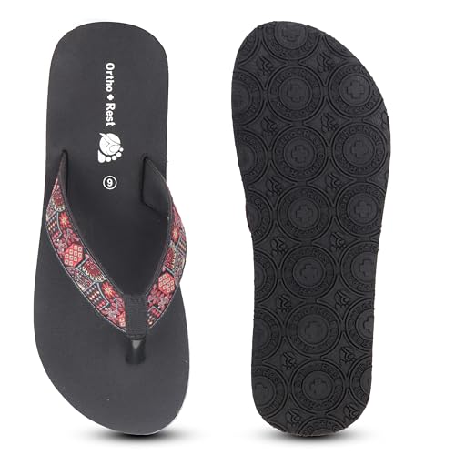 Image of Ortho + Rest Diabetic Orthopedic Slippers for Women's | Extra Soft Cushioned Footbed, Daily Wear Footwear, Flexible, Comfortable Casual Chappal with Stylish Printed Strap