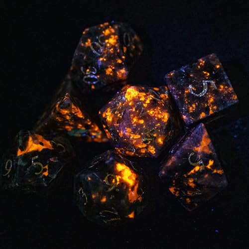 UDIXI Flame Yooperlite Gemstone Dice Set D&D Natural Stone Dice with Gift Box for Dungeons and Dragons Role Playing Game and Tabletop Game