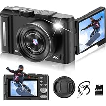 Digital Camera 4K for Photography, 50MP Vlogging Camera for YouTube Video with Flash and 3" 180 Flip Screen, 18X Digital Zoom Compact Travel Cameras with 64GB TF Card for Teens Beginner Black