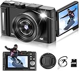Digital Camera 4K for Photography, 50MP Vlogging Camera for YouTube Video with Flash and 3' 180° Flip Screen, 18X Digital Zoom Compact Travel Cameras with 64GB TF Card for Teens Beginner (Black)
