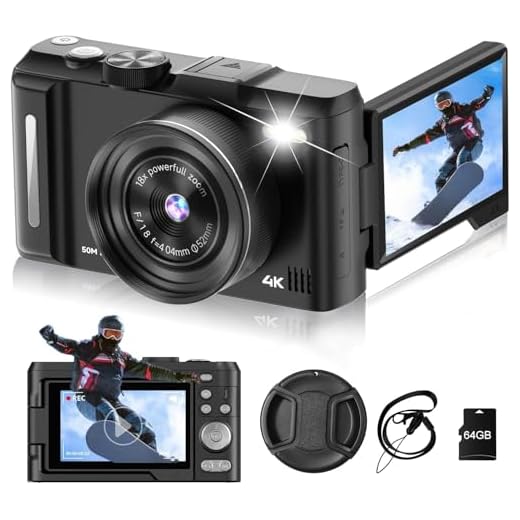 Digital Camera 4K for Photography, 50MP Vlogging Camera for YouTube Video with Flash and 3" 180° Flip Screen, 18X Digital Zoom Compact Travel Cameras with 64GB TF Card for Teens Beginner (Black)