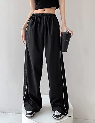 Women's Parachute Pants Cargo Trousers Elastic Waist Wide Leg Track Pants Y2k Clothing2