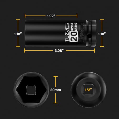 Image of 1 /2 Inch Drive 20mm Deep Metric Impact Socket,CR-MO,6 Point Radius Corner Design,Square Chamfered Opening,Axle Nut Impact Grade Socket for Easy Removal