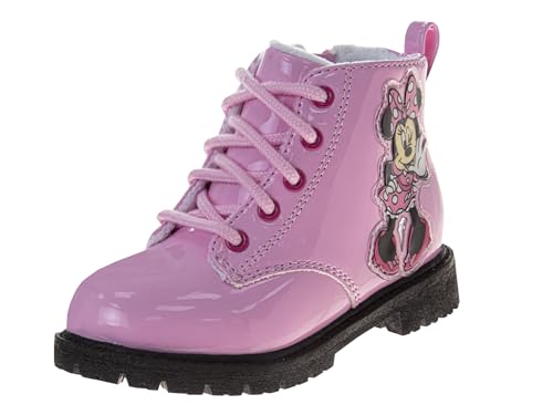 Disney Minnie Mouse Girls Dress Ankle Boots - Fashion Side Zipper Combat Shoes for Girls Size Toddler to Little Kids