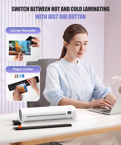 9-inch 4-in-1 thermal laminator machine with never-jam tech includes 40 a4 laminating pouches trimmer amp corner rounder for office amp home use - white