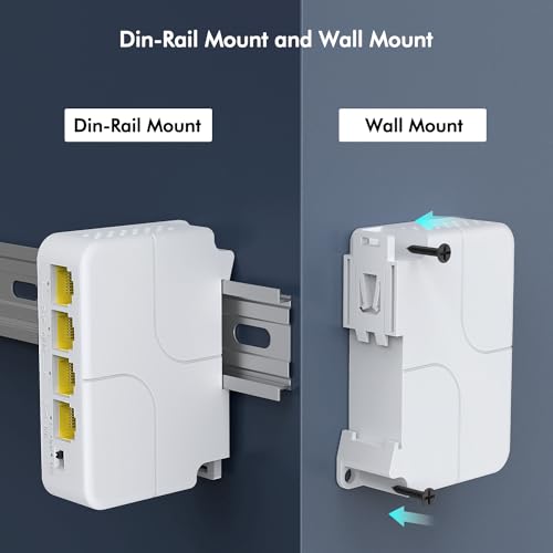 Image of YuanLey 4 Port PoE Extender Gigabit with 3 PoE Out, IEEE 802.3af /at Mini 4 Channel Repeater 1000Mbps, VLAN, Wall and Din Rail Mount Passthrough POE Amplifier /Booster, Plug and Play