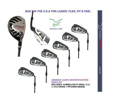 AGXGOLF Ladies, Right-Hand Magnum Graphite Iron Set #3 Hybrid + 5-9 Irons +