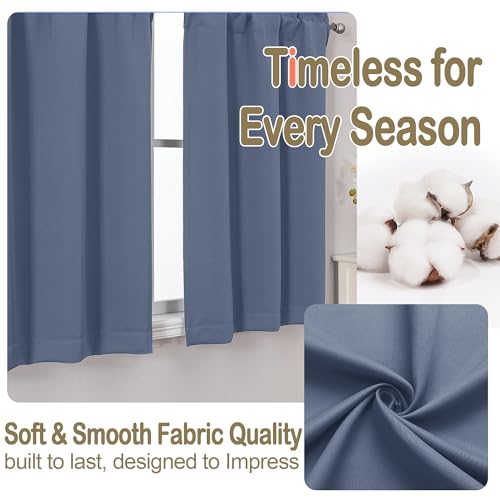 Image of Demin Blue Blackout Curtains for Small Window Treatment, Light Blocking Short Kitchen Window Curtains Over Sink, Dual Rod Pocket Half Window Tiers for Bathroom Basement, 2x40Wx36L Inches