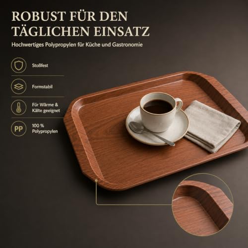Serviertablett 3er Set Kunststoff Holzoptik mit Griffen – Bild 3