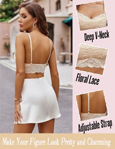 Image of Avidlove Lace Bralette for Women V Neck Cami Tank Y2k Camisoles Adjustable Spaghetti Strap Crop Top Non Padded