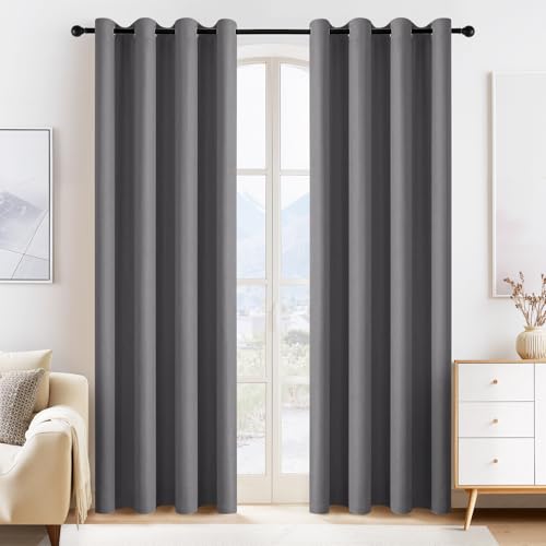 Image of PONY DANCE Blackout Curtains for Bedroom 80 inch Long 2 Panels Set, Thermal Insulated Drapes Noise Reducing Solid Grommet Top Window Curtains for Home Decoration and Doorway, W55 x L80 inch, Grey